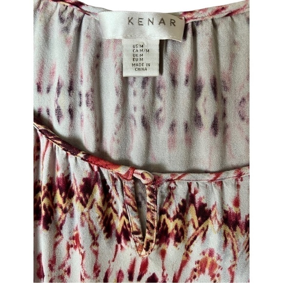 Kenar Boho Tribal print Pink Coral 3/4 Sleeve flowy lightweight blouse in Medium - Picture 7 of 10